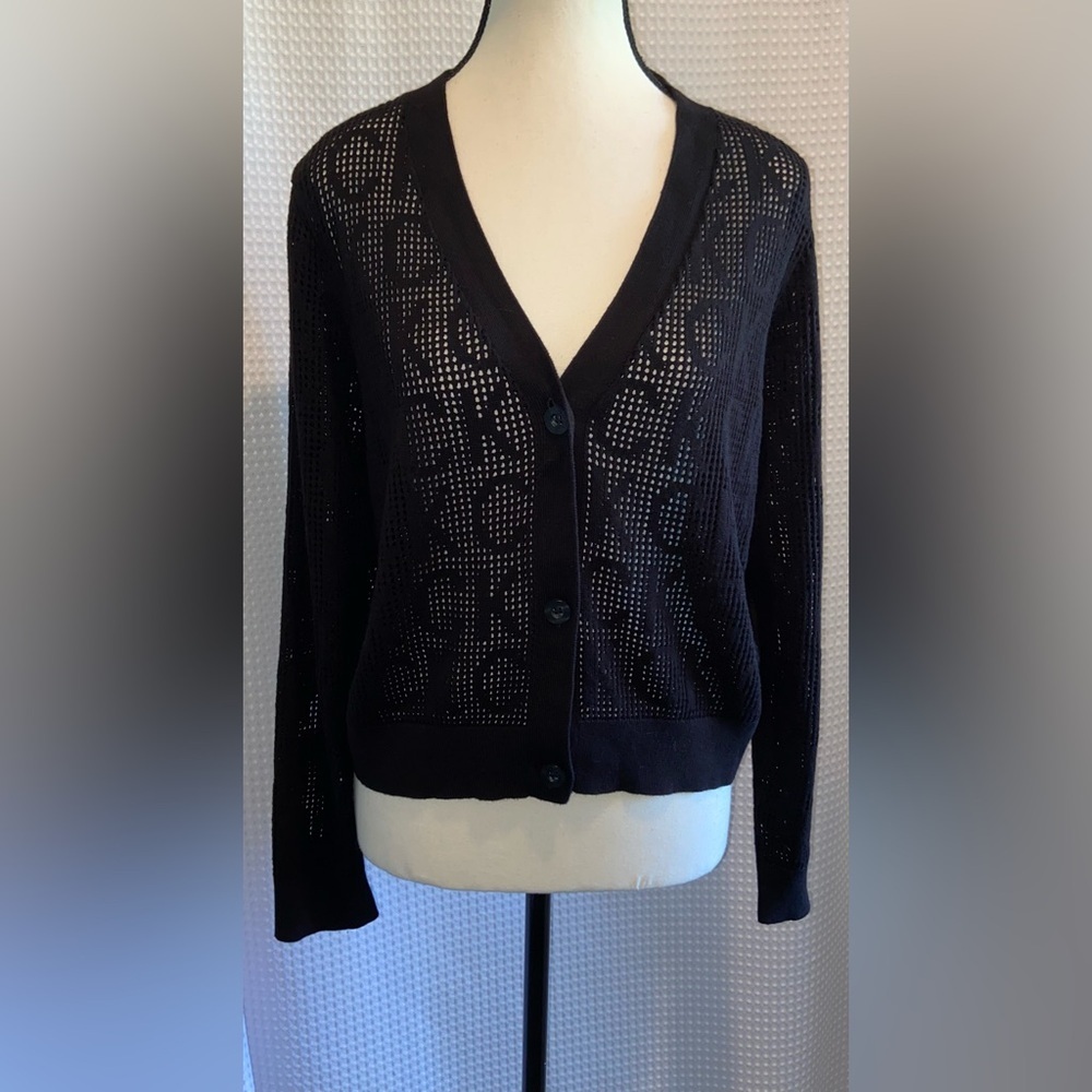 CALVIN KLEIN sheer black buttoned cardigan all over Logo size‎ Large